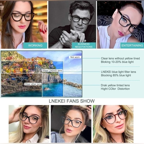 Square Lens Glasses Women Mens Non-Prescription Eyeglasses Blue Blockers - Clear - Picture 4 of 8